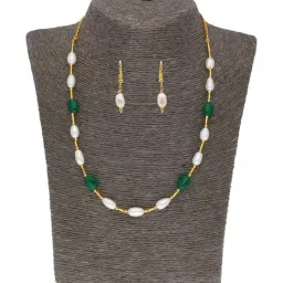 Sri Jagdamba Pearls Green & White Pearl Gold Plated Necklace Set-image-88