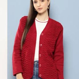Aarika Red Woolen Solid Long Sleeves Cardigan-image-22