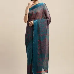 Vaamsi Blue Printed Saree With Unstitched Blouse-picture-29