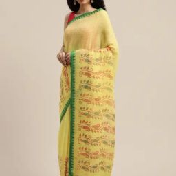 Vaamsi Yellow Printed Saree With Unstitched Blouse-image-36