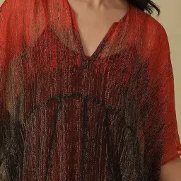 aarke Ritu Kumar Red Printed Kaftan A Line Dress With Camisole image 5