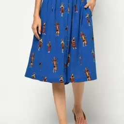 Fabindia Blue Cotton Printed A-Line Skirt-image-39