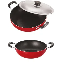 Nirlon Non-Stick Red Aluminium Gas Compatible Kadai Combo Set with Bakelite H & le (2.6mm)-23
