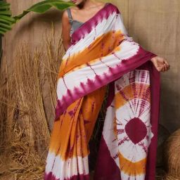 Unnati Silks Orange & Maroon Cotton Printed Saree With Unstitched Blouse-22