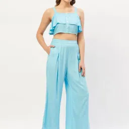 Anvi Be Yourself Blue Square Neck Crop Top Pants Set-image-90