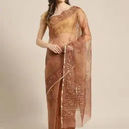 Kalakari India Brown Printed Saree With Unstitched Blouse-image-7