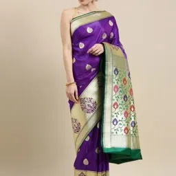 Banarasi Silk Works Purple Woven Saree With Unstitched Blouse-picture-47