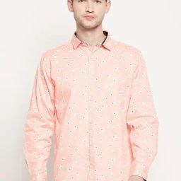 Duke Peach Cotton Slim Fit Printed Shirt-image-94