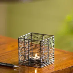 ExclusiveLane 'Glowing Mesh Cube' Handwired Table Tea-Light Holder In Iron-37