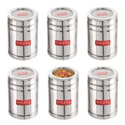 HAZEL Silver Stainless Steel Container with Transparent Lid - Set of 6 (1L)-29