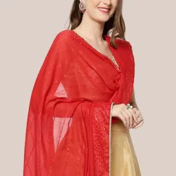 Dupatta Bazaar Red Self Pattern Dupatta image 4