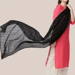 Dupatta Bazaar Black Self Pattern Dupatta image 4