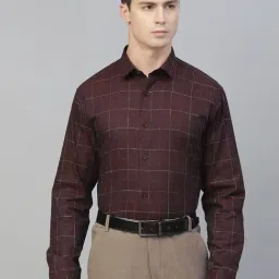 ManQ Maroon Cotton Regular Fit Checks Shirt-image-53