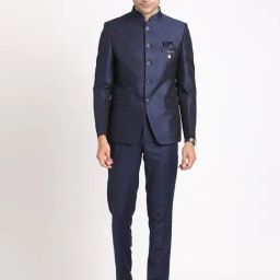 Turtle Blue Tailored Fit Printed Two Piece Suit-image-72