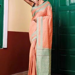 Unnati Silks Red & Green Cotton Printed Saree With Unstitched Blouse-image-42