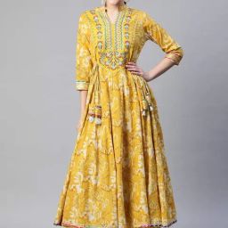 READIPRINT FASHIONS Yellow Cotton Embroidered A Line Kurta-image-52