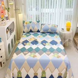JC HOME White & Blue Printed 220 TC Cotton Single Bedsheet Set 1.60 m x 2.30 m-image-87