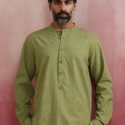 trueBrowns Band Collar Cotton A-Line Short Kurta-picture-39