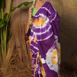 Unnati Silks Yellow & Violet Cotton Printed Saree With Unstitched Blouse-image-33