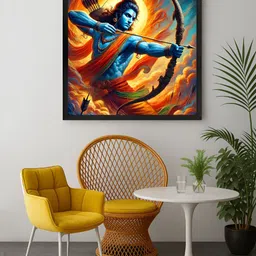 999Store Orange & Blue 1 Piece Lord Rama Religious Canvas Wall Art-image-86