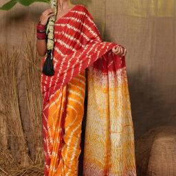 Unnati Silks Red & Yellow Cotton Printed Saree With Unstitched Blouse-picture-41