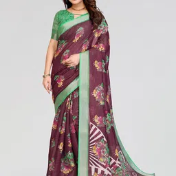 Moda Rapido Women Floral Print Thread Embellished Cotton Blend Saree-picture-29