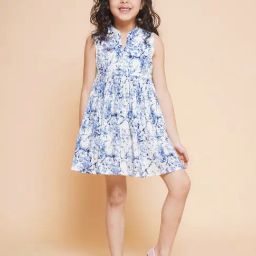 Little Bansi Kids Blue & White Printed Dress-picture-42