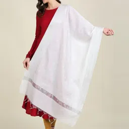 Dupatta Bazaar White Woven Pattern Dupatta image 1