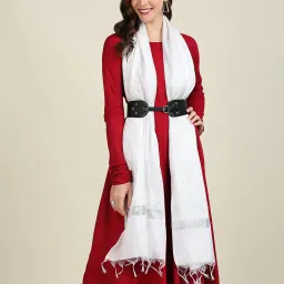Dupatta Bazaar White Woven Pattern Dupatta image 4