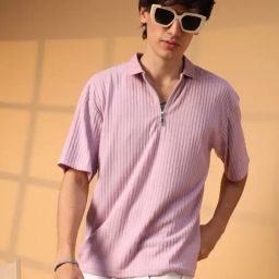 Campus Sutra Purple Regular Fit Striped Polo T-Shirt-image-94