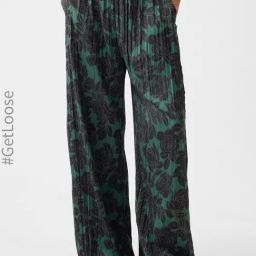 GAP Green Floral Printed Crinkled Pants-image-1