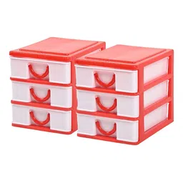 Kuber Industries White & Red 2 Pieces Reusable 3-Layer Storage Drawer Organiser image 2