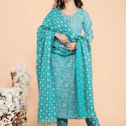 SKYTICK Women Printed Regular Pure Cotton Kurta with Trousers & Dupatta-picture-19