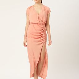 DODO & MOA Peach Coloured Solid Crepe Maxi Dress-picture-9
