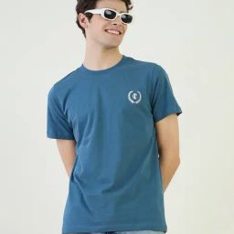 Iconic Blue Pure Cotton Regular Solid T-Shirt-image-20