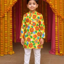Kiddopanti Boys Multicolor Cotton Printed Regular Fit Kurta with Pyjamas-picture-35
