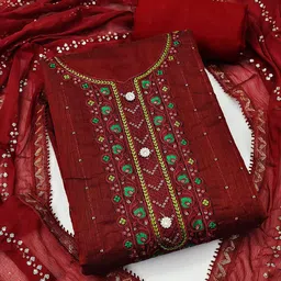 HERE&NOW Floral Embroidered Sequnnied Chanderi Cotton Unstitched Dress Material-picture-43