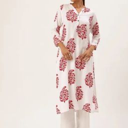 Amukti White Rayon Printed Three-Quarter Sleeves Kurta-image-74