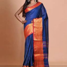 Unnati Silks Blue & Brown Cotton Woven Saree With Unstitched Blouse-picture-35