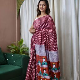 AMRUTKALA SAREES Polka Dot Printed Pure Cotton Handloom Block Print Saree With Blouse-picture-8