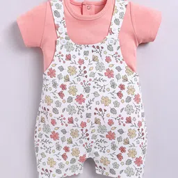 BABY GO Infant Girls Printed Cotton Dungaree With T-Shirt-13