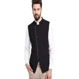 Hypernation Black Slim Fit Cotton Waistcoat-36
