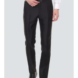 Louis Philippe Black Slim Fit Self Pattern Formal Flat Front Trousers-picture-26