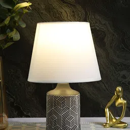 TAYHAA Black & White Textured Ceramic Contemporary Frusturical Shaped Table Lamp-16