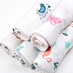 Mom's Home Organic Cotton Soft Baby Muslin Swaddle Animal Print Pack Of 5 - Multicolor-picture-14