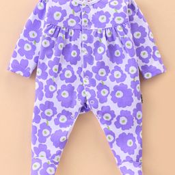 Child World Interlock Full Sleeves Floral Print Sleep Suit - Blue-picture-4