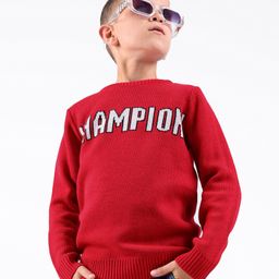 Pine Kids Full Sleeves Sweater With Champion Print - Red-image-83