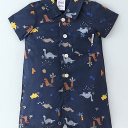 Simply Premium Cotton Half Sleeves Romper Dino Print - Navy Blue-image-23