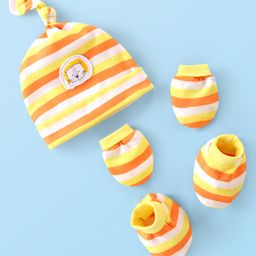 Babyoye 100%  Cotton with Eco Jiva Finish Cap Mittens and Booties Striped with Lion Print - Red and Yellow-image-37