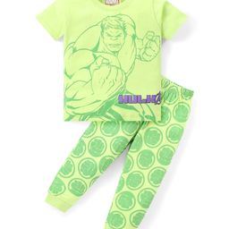 Babyhug Marvel Single Jersey KnitHalf Sleeves Night Suit with Hulk Graphics -Light Green-image-7